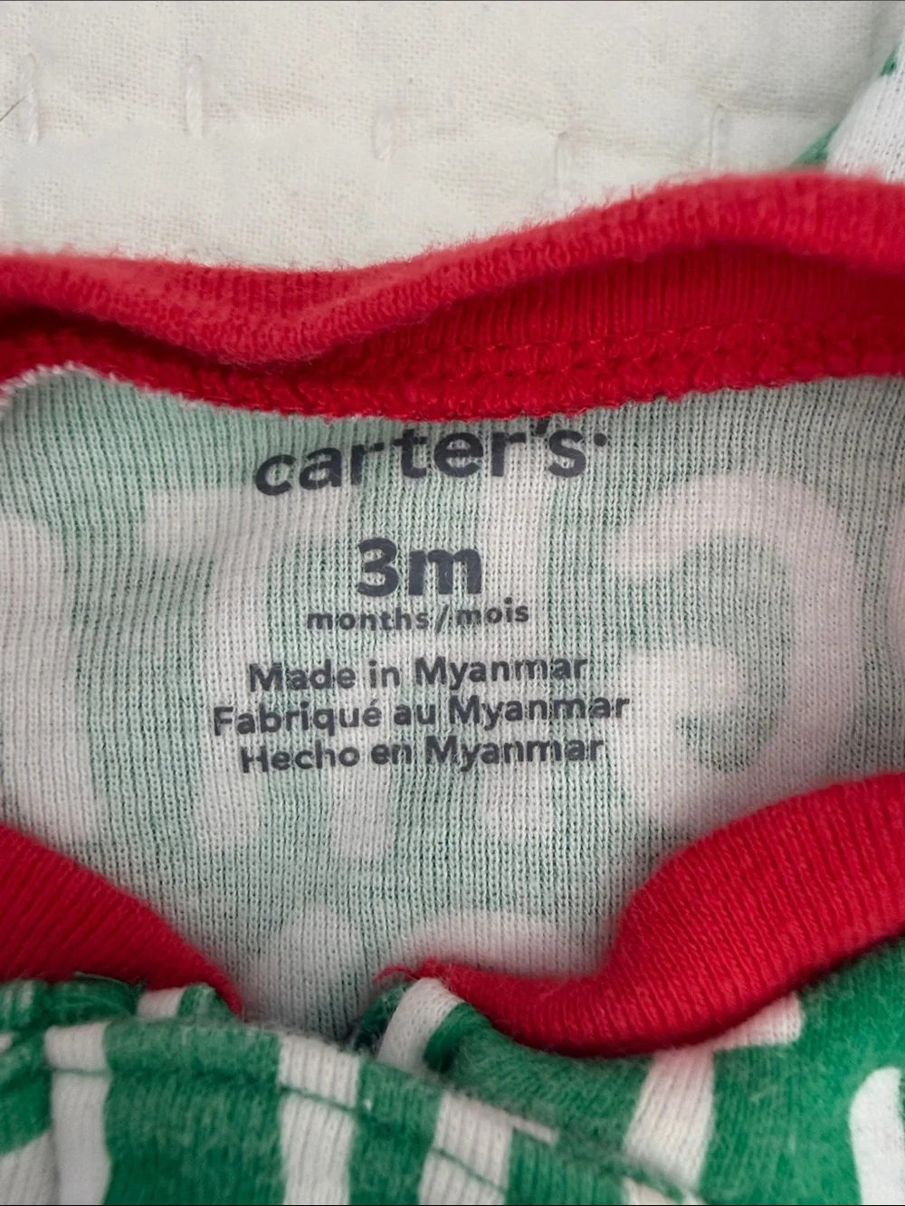 Carter’s Christmas Green & Red Kids One-Piece Footie Pajamas, 3M